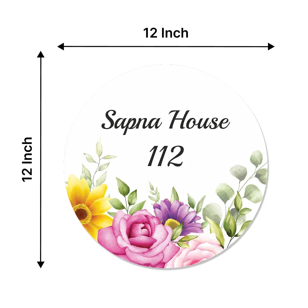 Purple Floral Acrylic Name Plate - Premium Round House & Office Door Sign