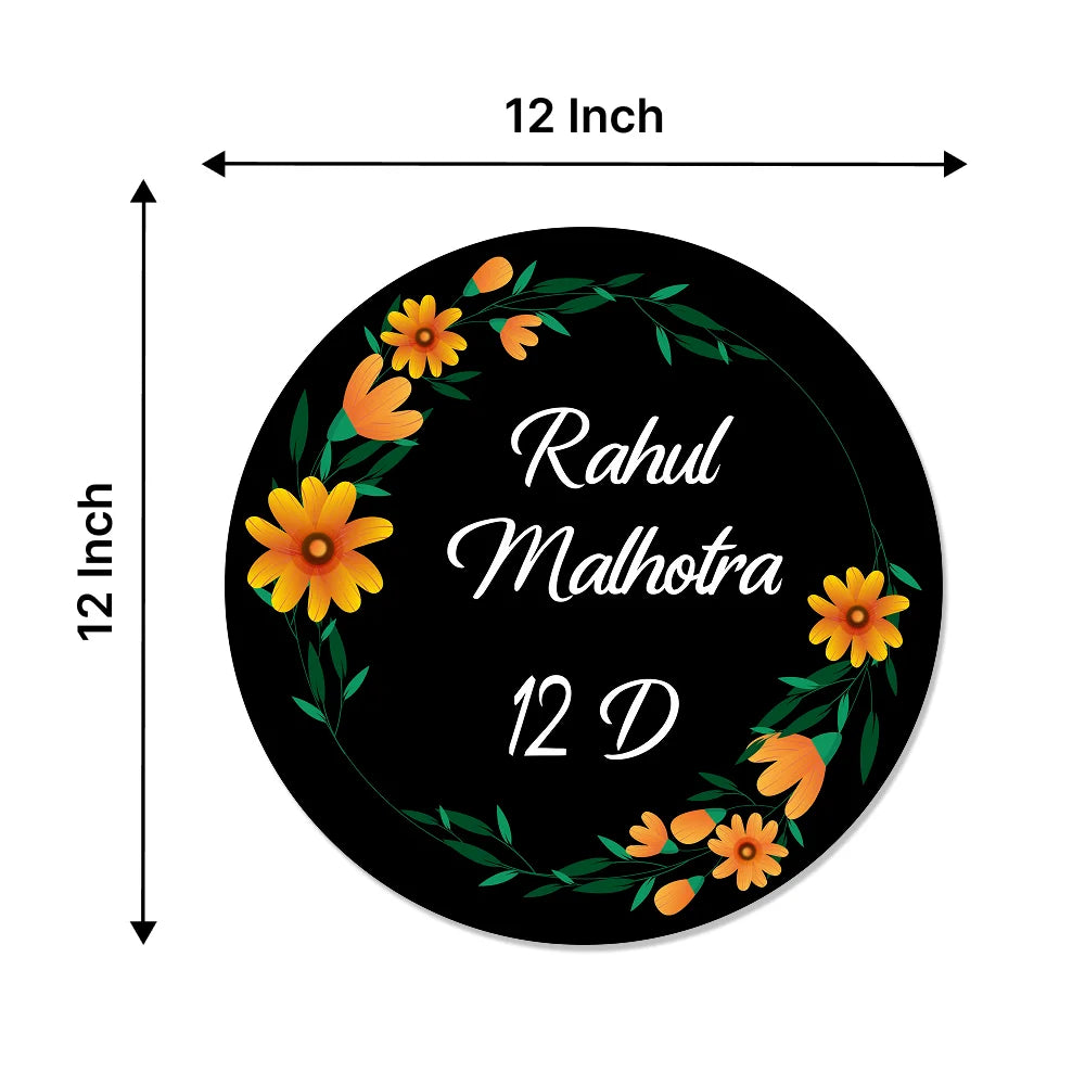 Yellow Pastel Colorful Flower Pattern Home & Office Name Plate