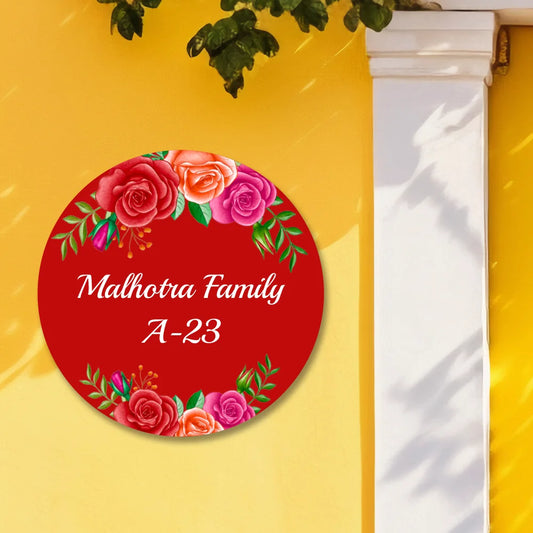 Red Floral Home & Office Name Plate
