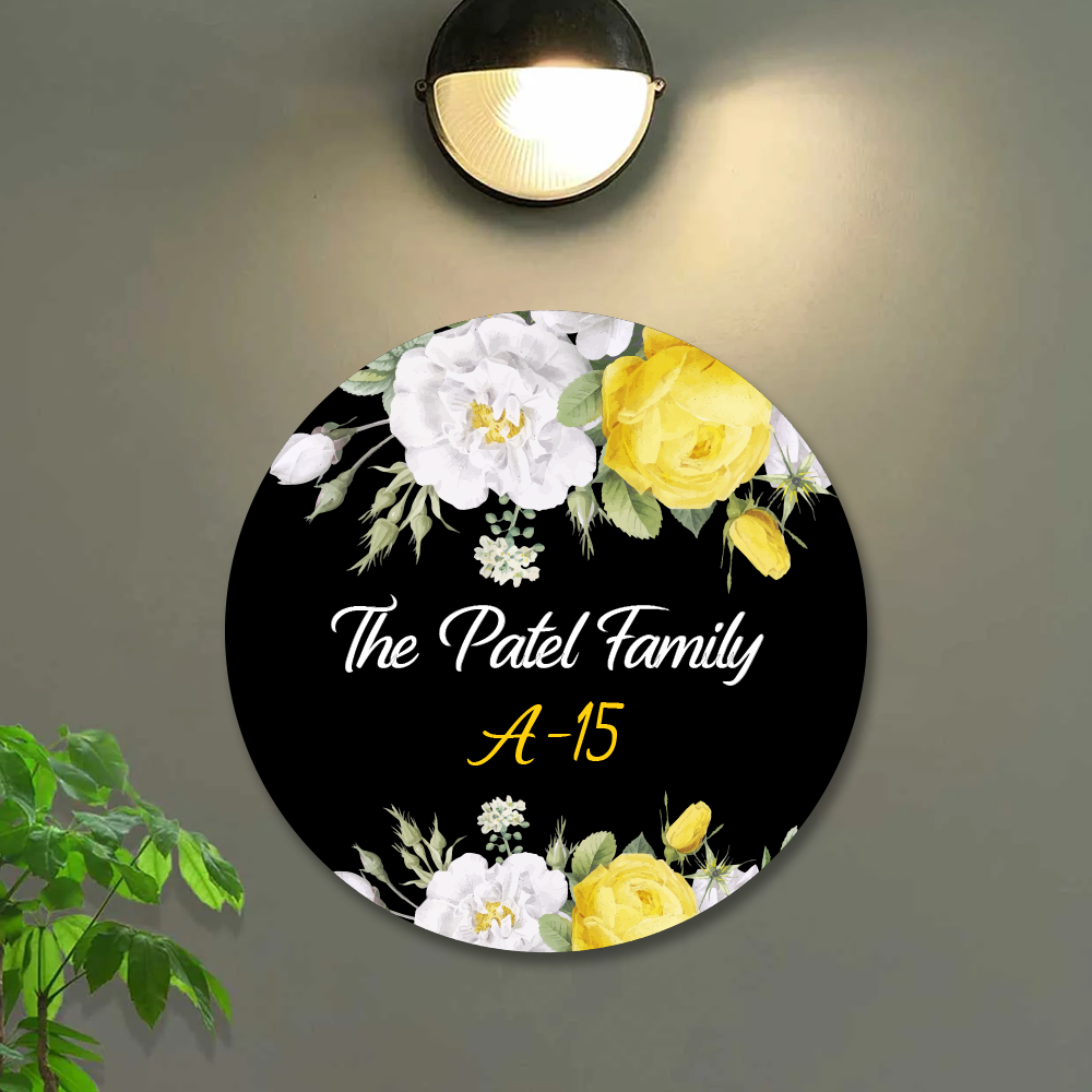 Yellow Floral Home & Office Name Plate