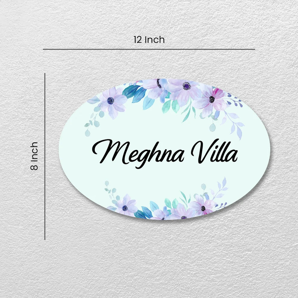 Purple Floral Name Plate for Home | Custom Acrylic Door Name Plate | Jeeprint