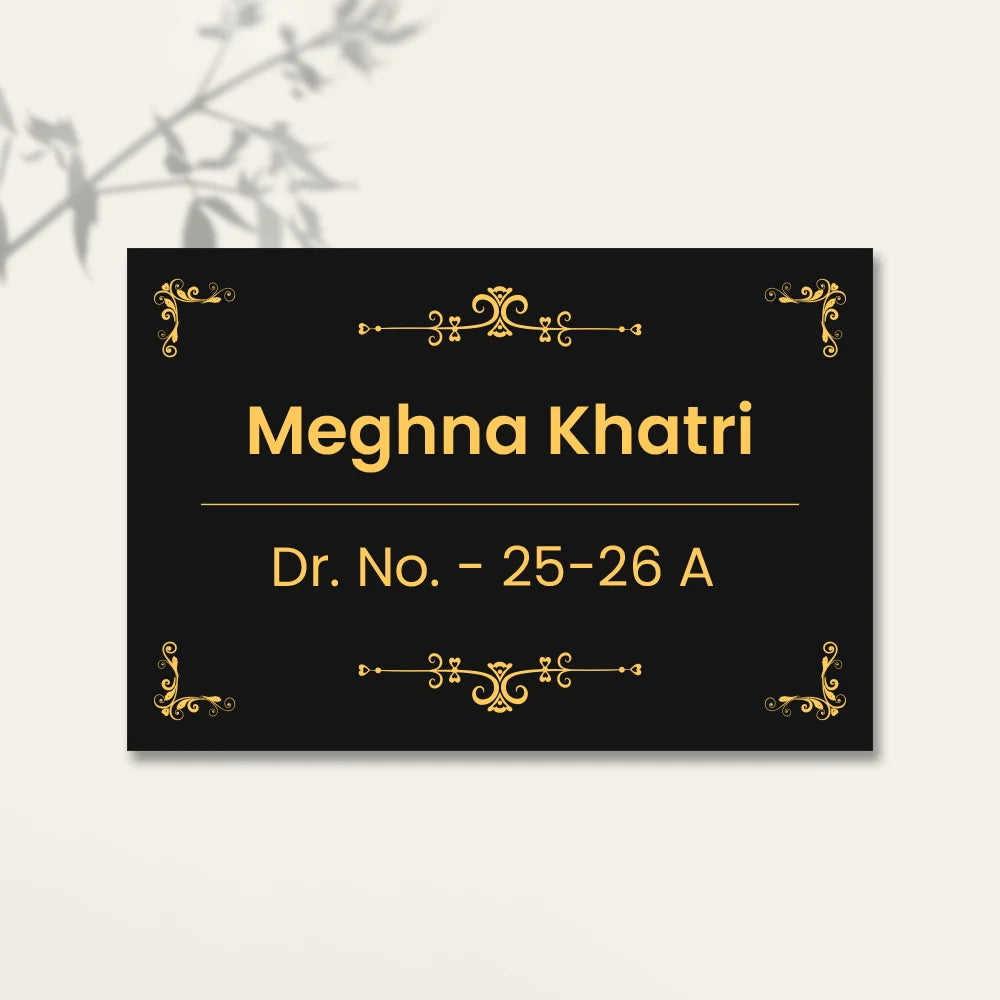 Floral Golden Pattern Customized Acrylic Name Plate for Home & Office