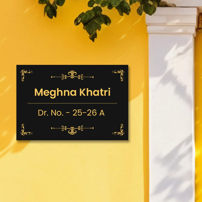 Floral Golden Pattern Customized Acrylic Name Plate for Home & Office