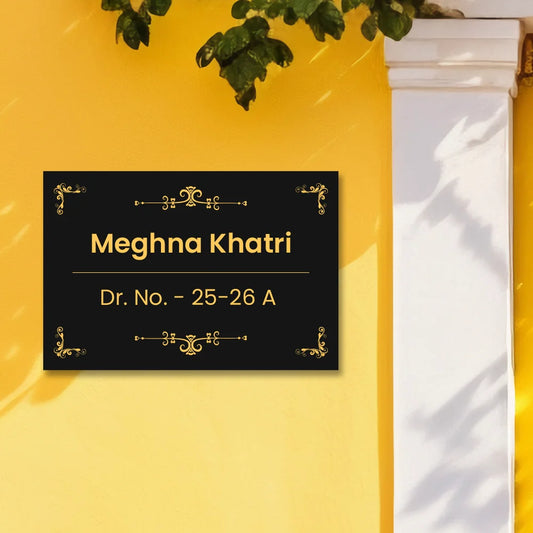 Floral Golden Pattern Customized Acrylic Name Plate for Home & Office