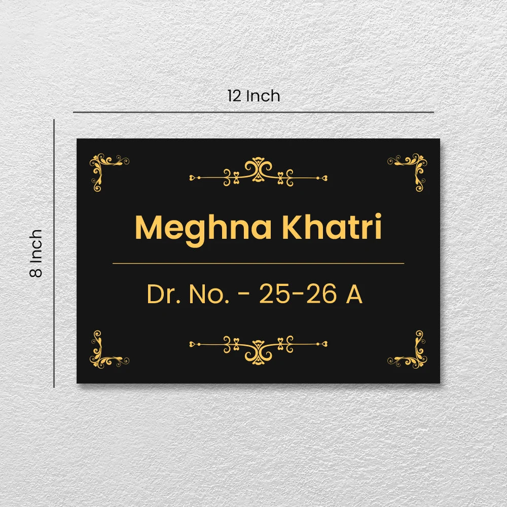 Floral Golden Pattern Customized Acrylic Name Plate for Home & Office