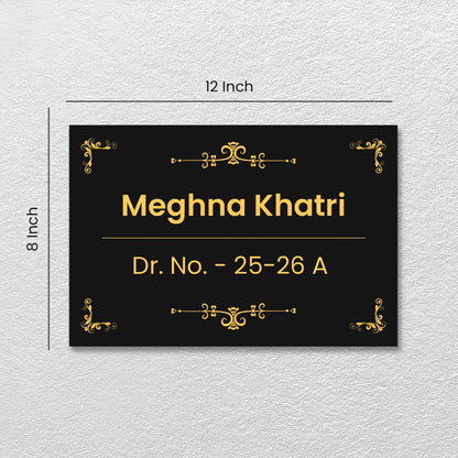 Floral Golden Pattern Customized Acrylic Name Plate for Home & Office