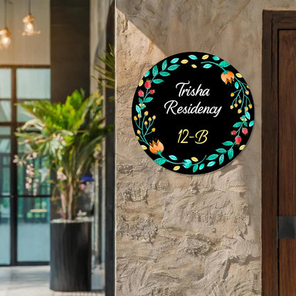 Blossom Colorful Flower Pattern Home & Office Name Plate