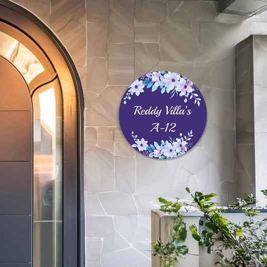 Floral Purple Colourful Flower Pattern Home & Office Name Plate