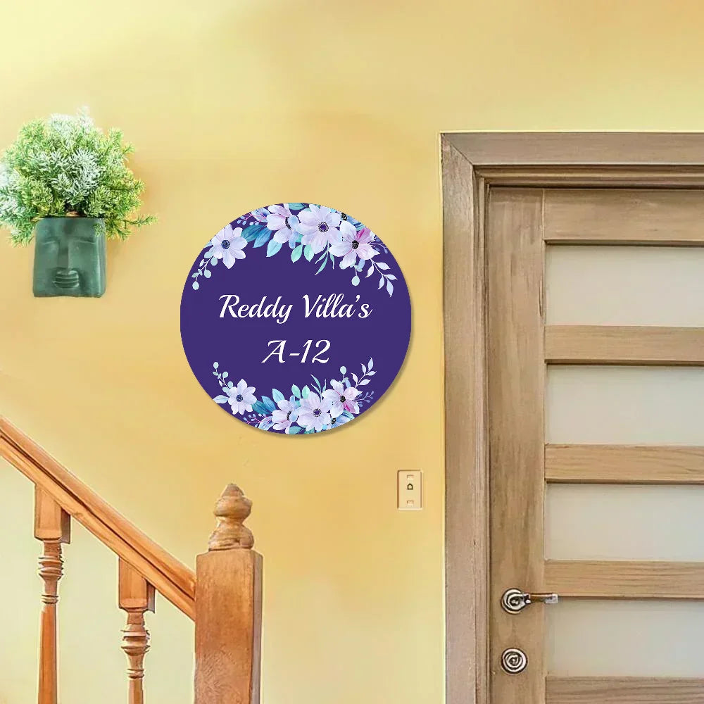 Floral Purple Colourful Flower Pattern Home & Office Name Plate