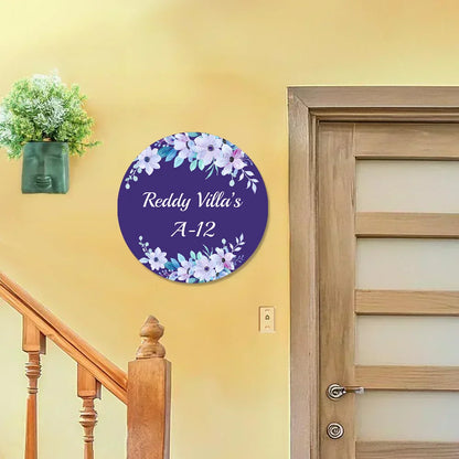 Floral Purple Colourful Flower Pattern Home & Office Name Plate