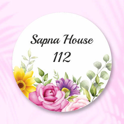 Purple Floral Acrylic Name Plate - Premium Round House & Office Door Sign