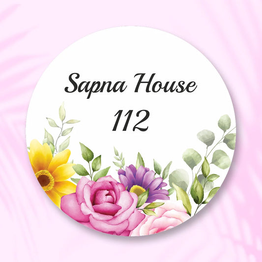 Purple Floral Acrylic Name Plate - Premium Round House & Office Door Sign