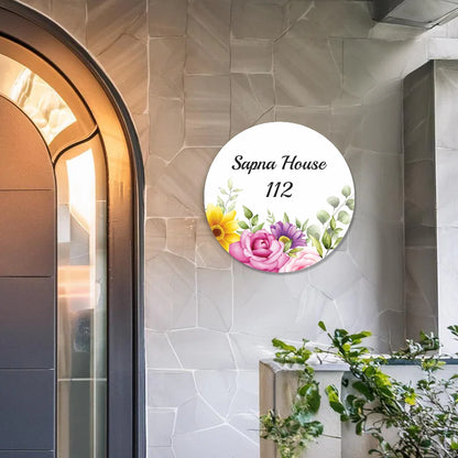 Purple Floral Acrylic Name Plate - Premium Round House & Office Door Sign