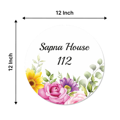 Purple Floral Acrylic Name Plate - Premium Round House & Office Door Sign