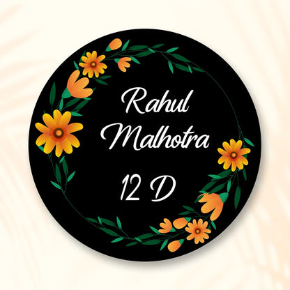 Yellow Pastel Colorful Flower Pattern Home & Office Name Plate
