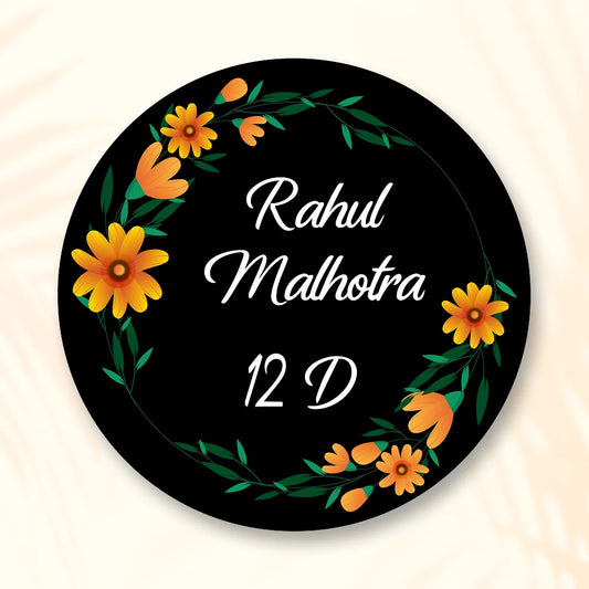Yellow Pastel Colorful Flower Pattern Home & Office Name Plate