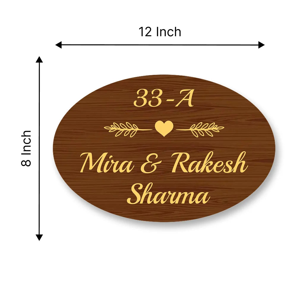 Wooden Effects Oval Acrylic Name Plate for House Name Board for Door, Flat, Office & Apartment Entrance