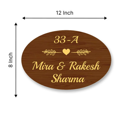 Wooden Effects Oval Acrylic Name Plate for House Name Board for Door, Flat, Office & Apartment Entrance