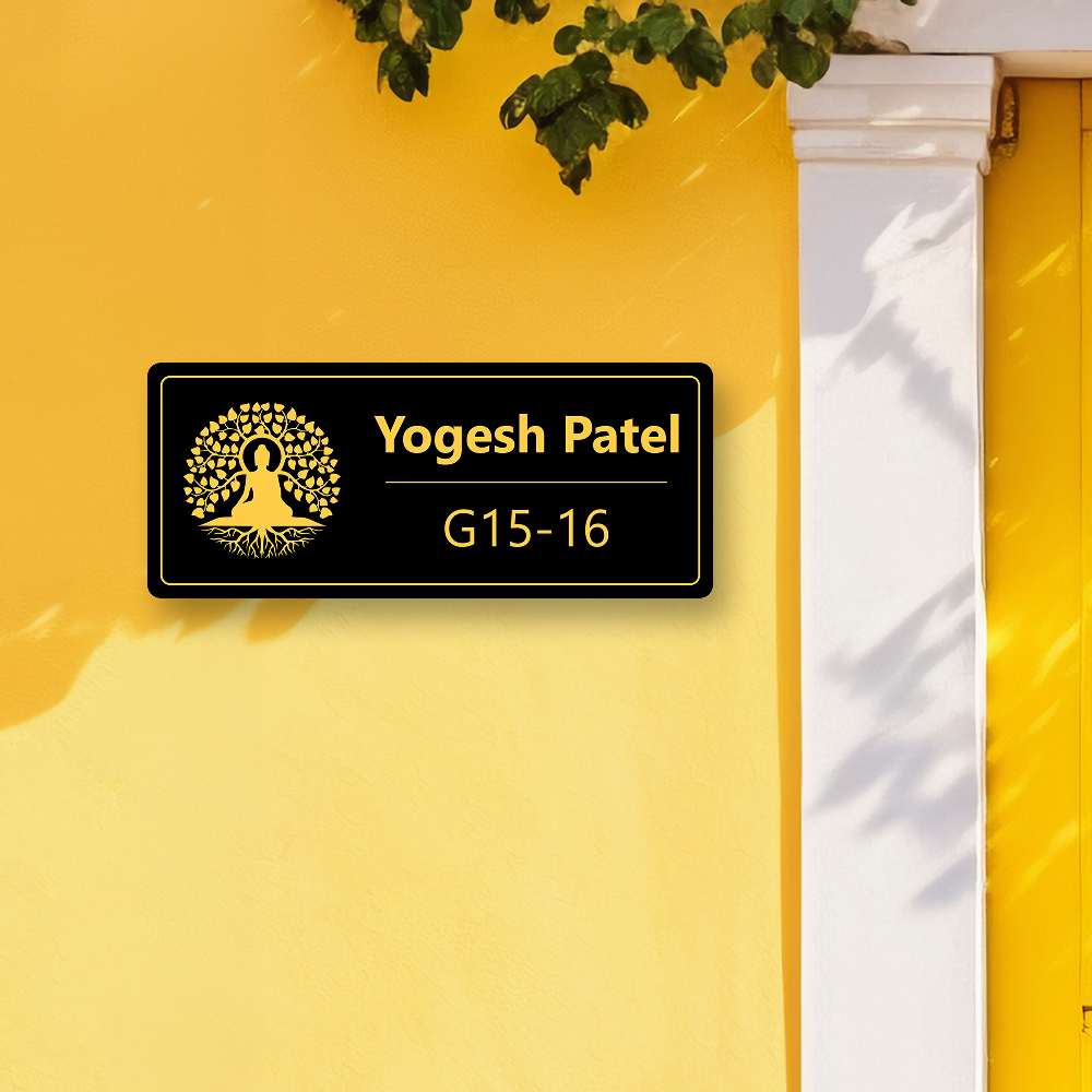 Golden Buddha Acrylic Home Name Plate