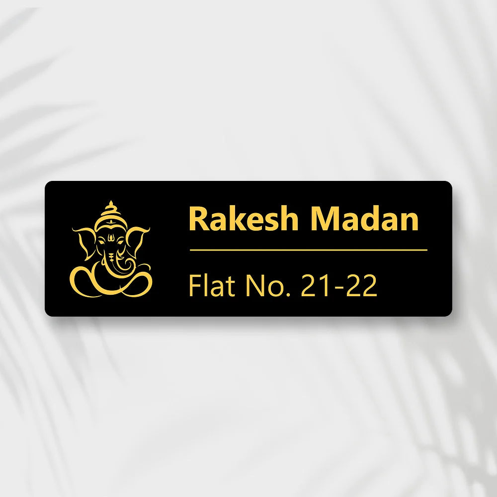 Golden & Black Ganesha Acrylic Home Name Plate