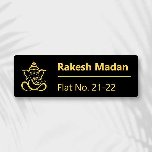 Golden & Black Ganesha Acrylic Home Name Plate