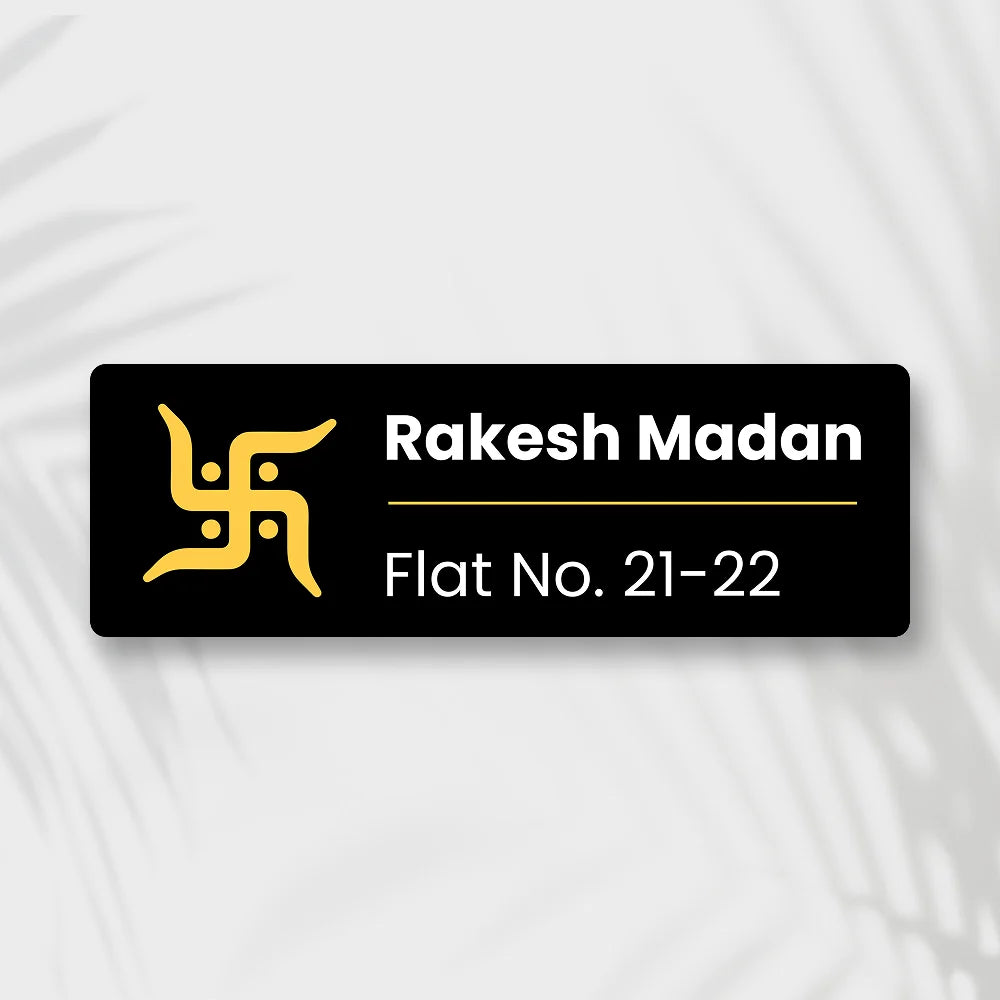 Black & Golden Swastik Acrylic Home Name Plate