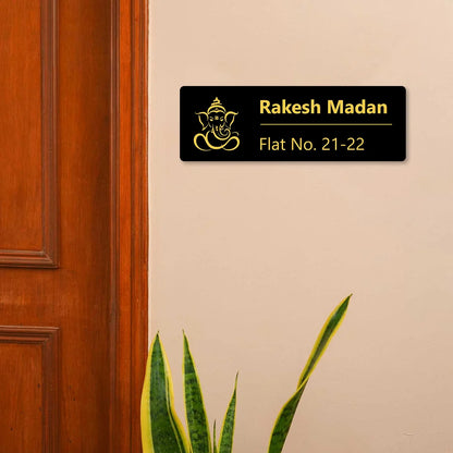 Golden & Black Ganesha Acrylic Home Name Plate