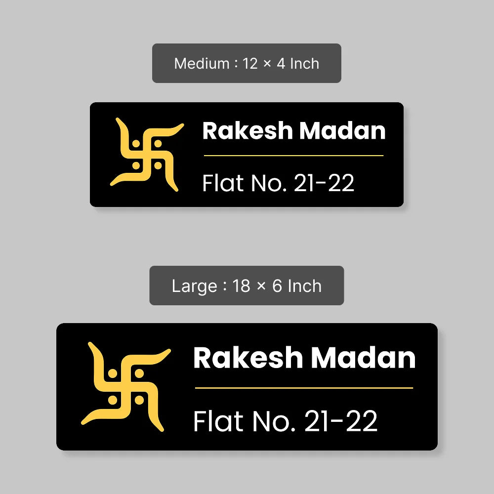 Black & Golden Swastik Acrylic Home Name Plate