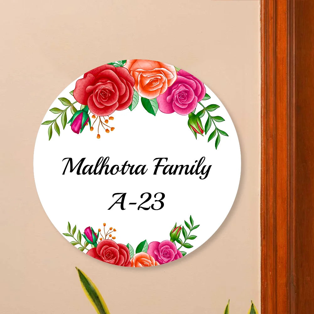 White Floral Home & Office Name Plate