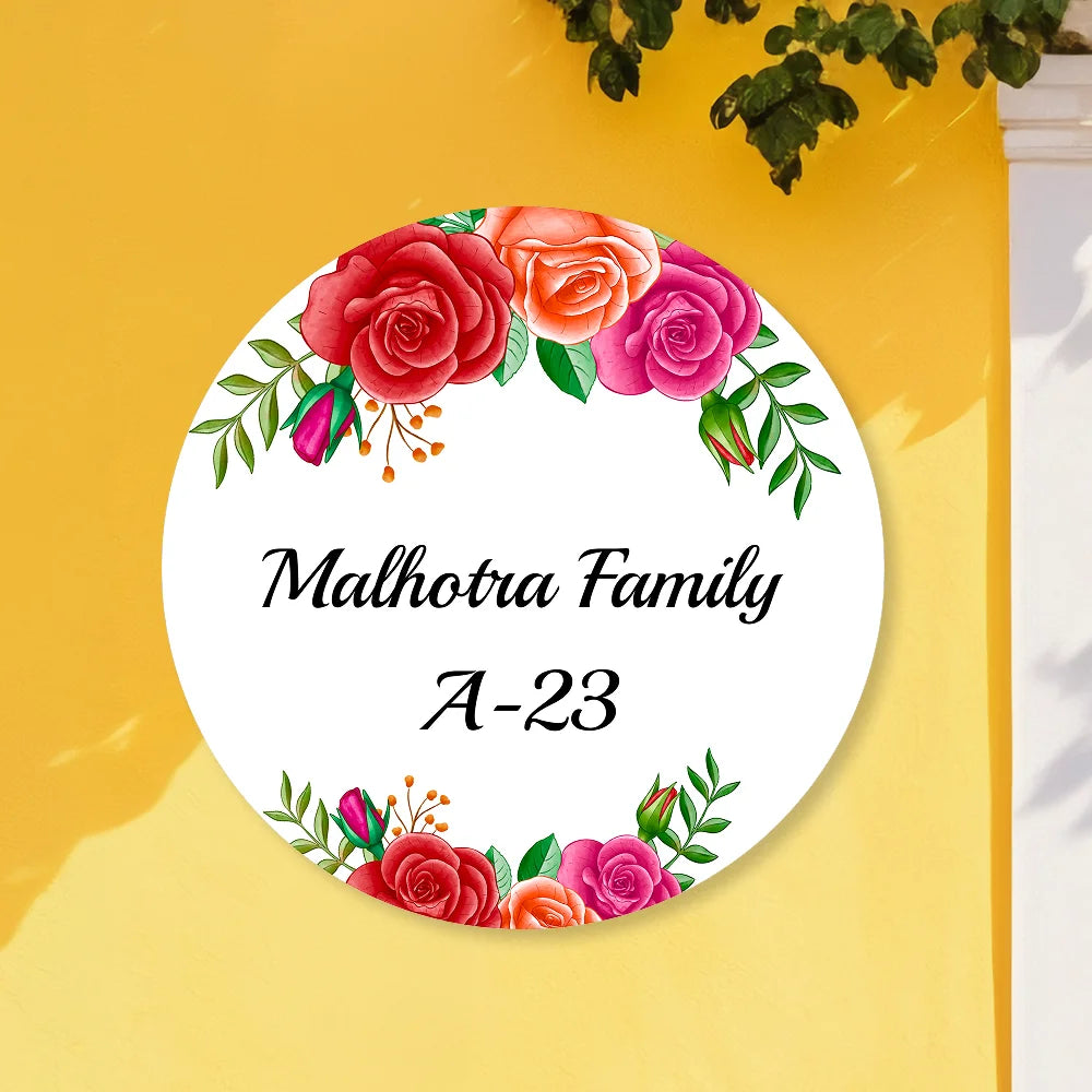 White Floral Home & Office Name Plate