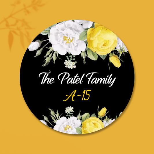 Yellow Floral Home & Office Name Plate