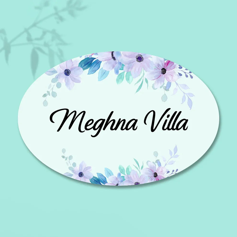 Purple Floral Name Plate for Home | Custom Acrylic Door Name Plate | Jeeprint
