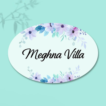 Purple Floral Name Plate for Home | Custom Acrylic Door Name Plate | Jeeprint