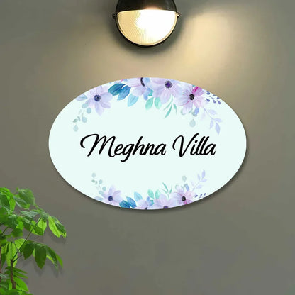 Purple Floral Name Plate for Home | Custom Acrylic Door Name Plate | Jeeprint